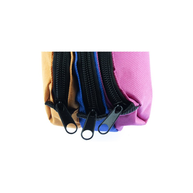 Kangaro etui met 3 vakken, oranje/blauw/fuchsia