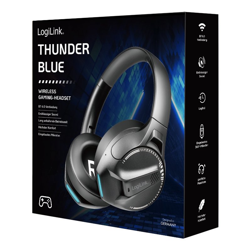 LogiLink Thunder Blue Gaming Headset met Bluetooth 6.0