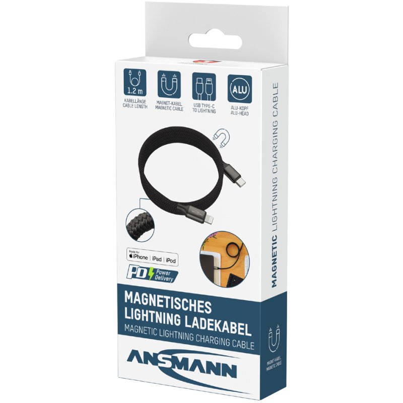 ANSMANN Magnetische Data- en Oplaadkabel, USB-C naar Lightning