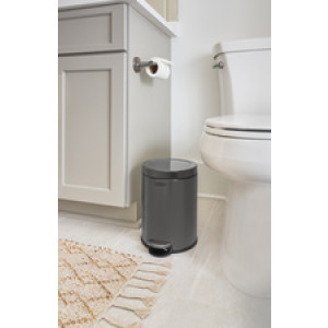 Rubbermaid pedaalemmer rond, 6 liter, donkergrijs, edelstaal