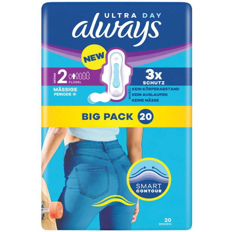 always Maxi damesdverband Ultra Day Long, met vleugels, maat 2, 20 stuks