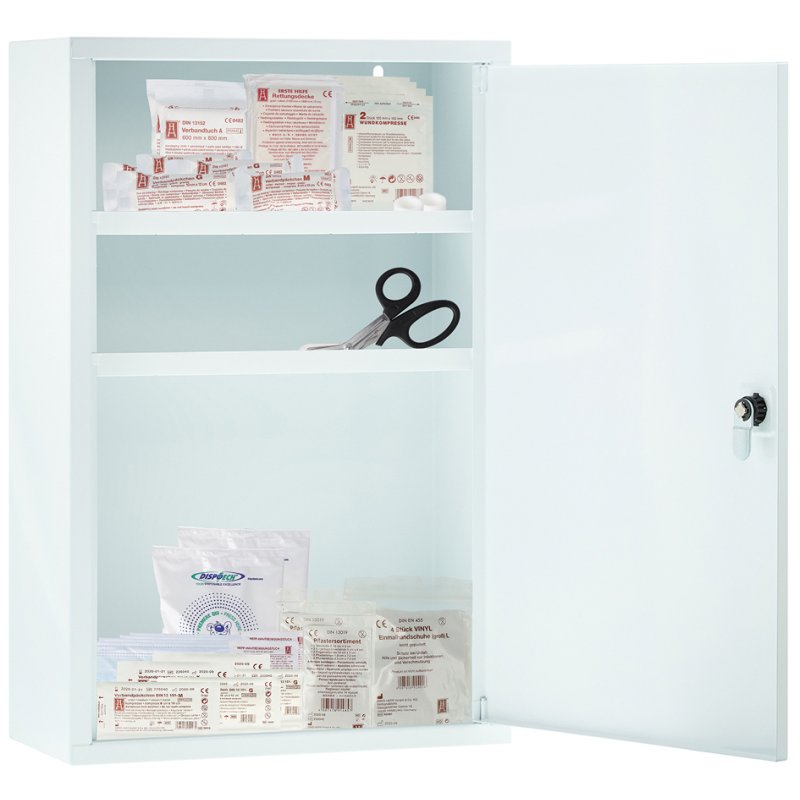 FIRST AID ONLY EHBO-kast, metaal wit, afsluitbaar, 300 x 140 x 460 mm