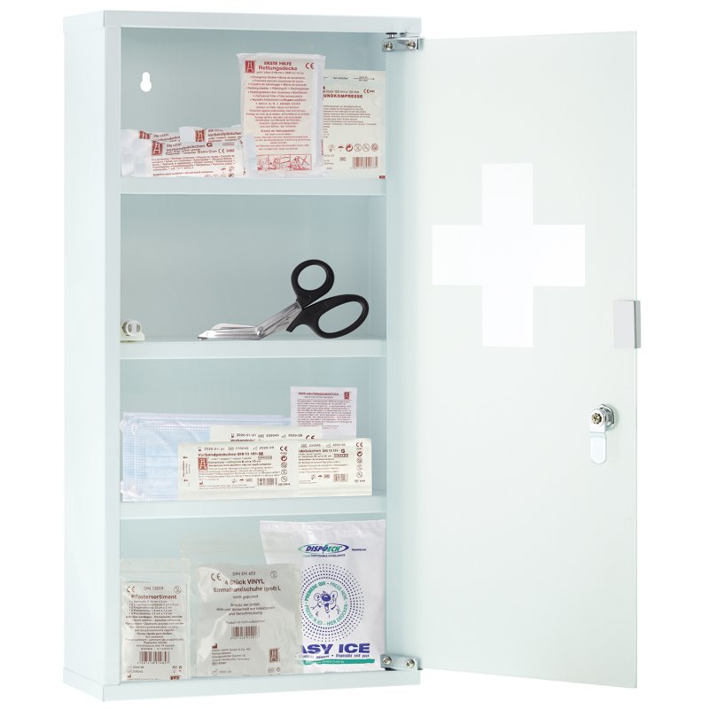 FIRST AID ONLY EHBO-kast DIN 13157, wit metaal, afsluitbaar, 300x120x600 mm