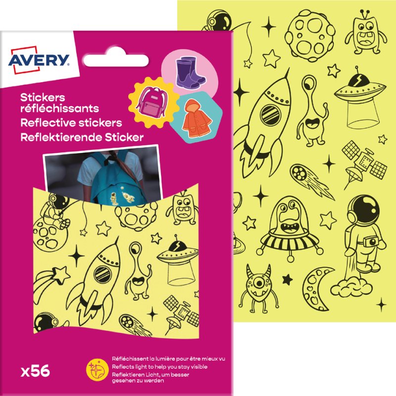 AVERY Zweckform reflecterende stickers Gezichten, zilver, waterbestendig, 56 stuks