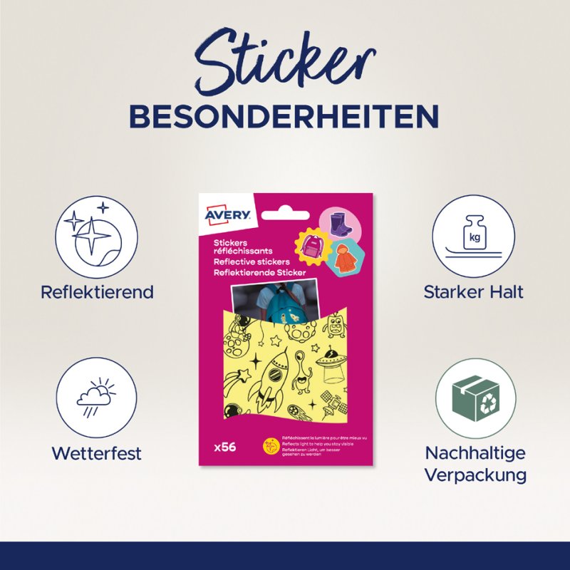 AVERY Zweckform reflecterende stickers Gezichten, zilver, waterbestendig, 56 stuks