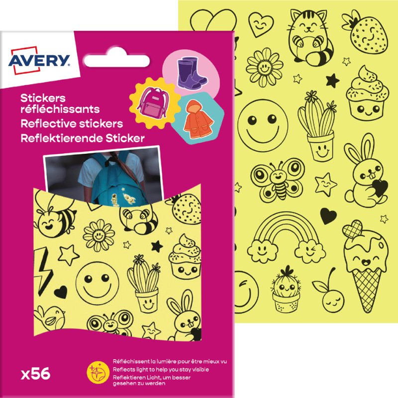 AVERY Zweckform reflecterende stickers Gezichten, zilver, waterbestendig, 56 stuks