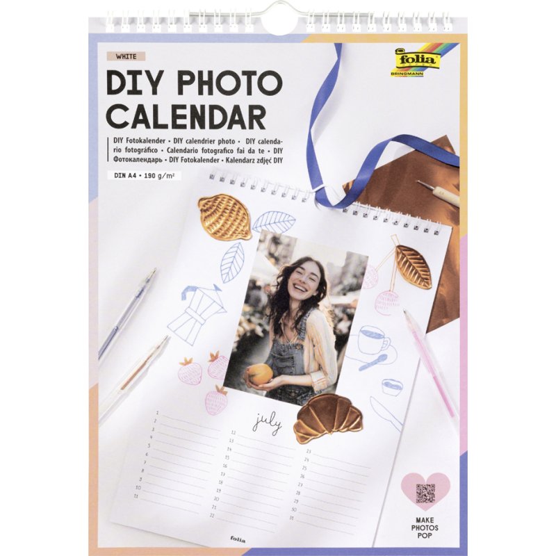 folia DIY fotokalender, A4 formaat, wit papier 190 g/m², spiraalgebonden
