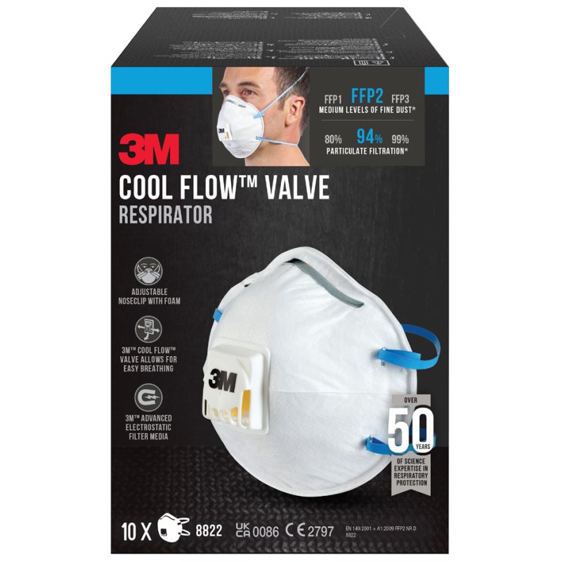 3M ademhalingsbeschermingsmasker Cool Flow 8822, FFP2, met ventiel, 10 stuks