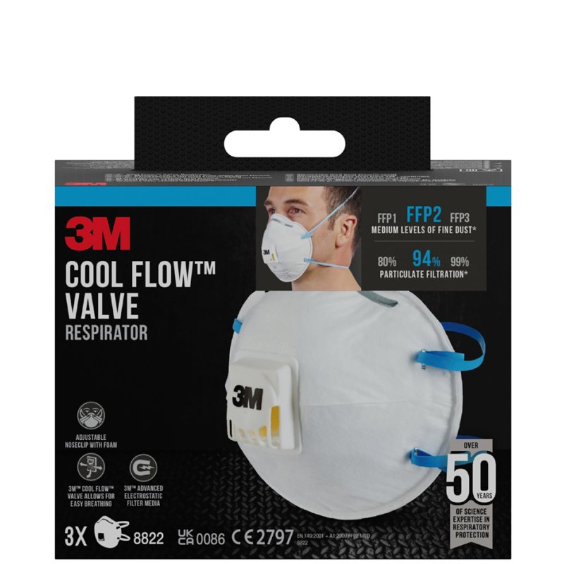 3M ademhalingsbeschermingsmasker Cool Flow 8822, FFP2, met ventiel, 10 stuks