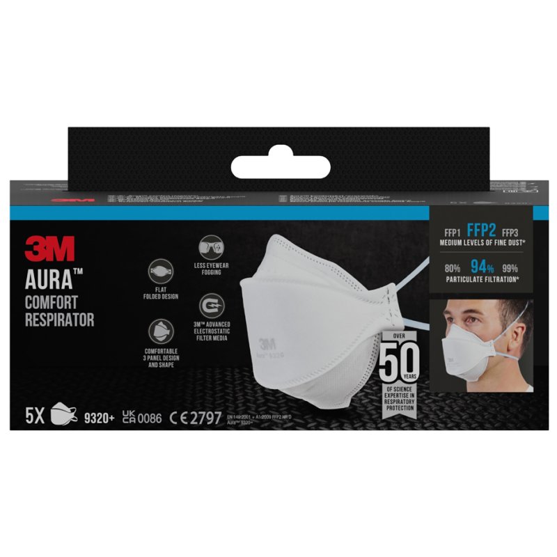 3M Aura ademhalingsmasker 9320+, FFP2, zonder ventiel, 5 stuks