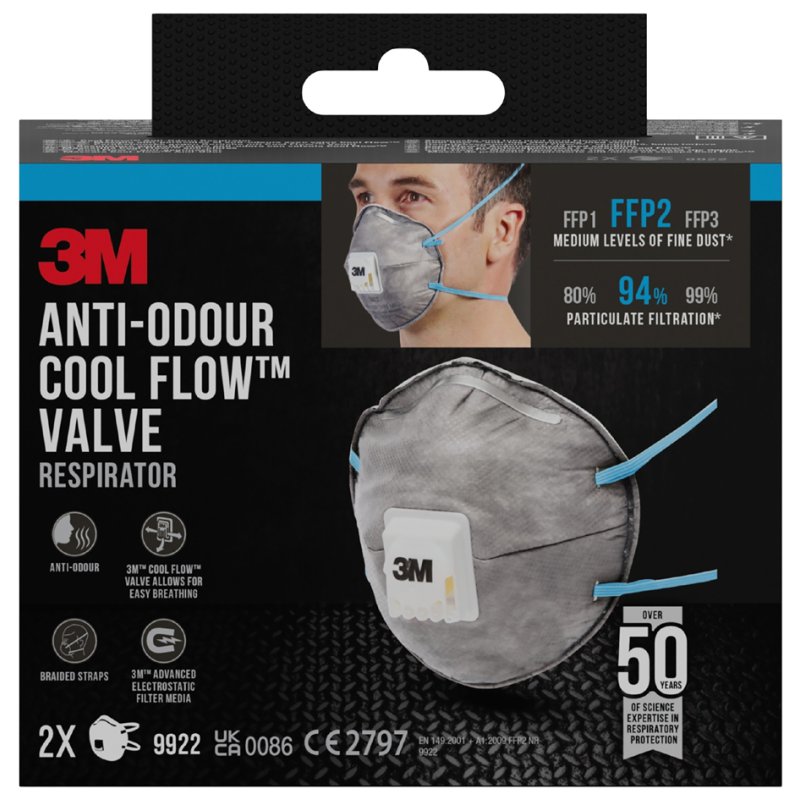 3M ademhalingsmasker Cool Flow 9922, FFP2, met ventiel, 2 stuks