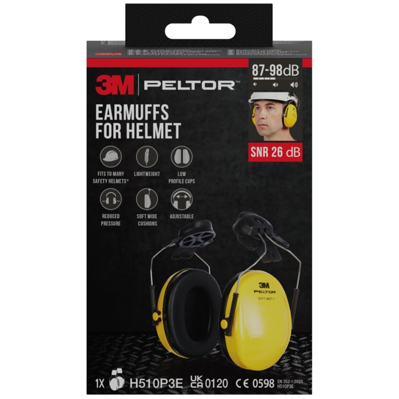3M kapselgehoorbescherming PELTOR Optime I, voor montage aan helm, geel, SNR 26 dB