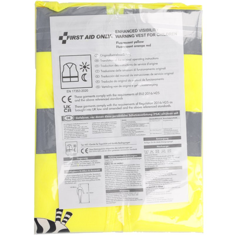 FIRST AID ONLY kinder veiligheidsvest Zebra, geel, maat 122-140 cm, reflecterend