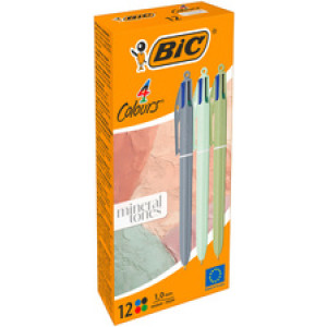 BIC 4 Colours Minera balpennen, 4 kleuren, aardse tinten, 12 stuks