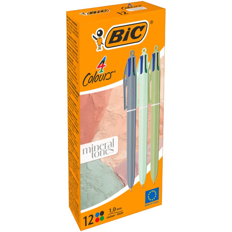 BIC 4 Colours Minera balpennen, 4 kleuren, aardse tinten, 12 stuks