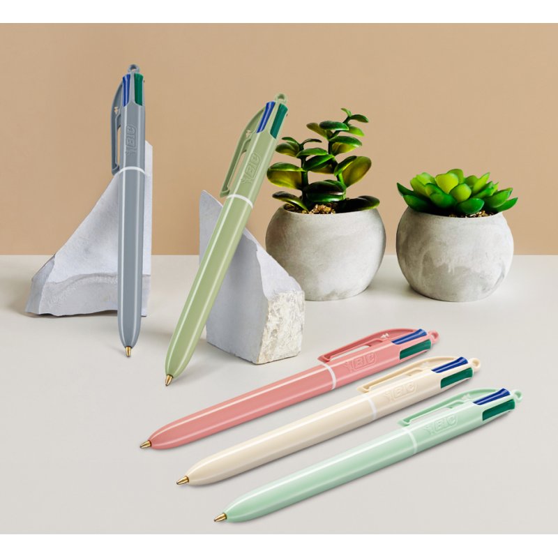 BIC 4 Colours Minera balpennen, 4 kleuren, aardse tinten, 12 stuks