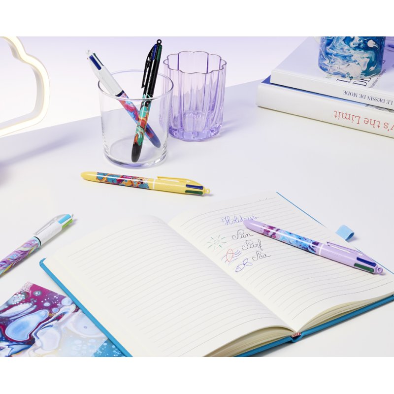 BIC 4 Colours Hydro balpen, 4 kleuren, lila schaft, 0,32 mm