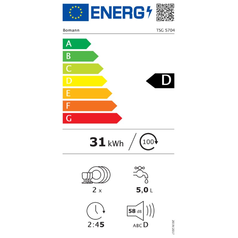 BOMANN mini-vaatwasser TSG 5704, wit, 6 programma's, LED-display