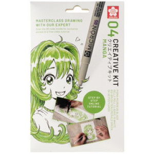 SAKURA Kreativ-Set Manga, 3 stiften + papier, zwart/wit/smaragdgroen