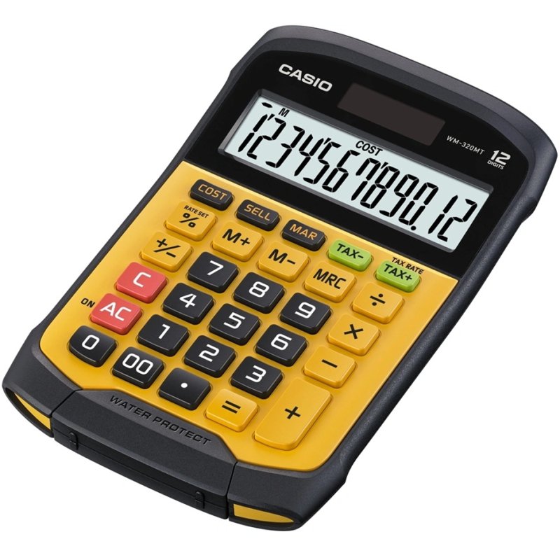 CASIO bureaurekenmachine WM-320MT, 12-stellig display, zwart/geel, afneembaar toetsenbord
